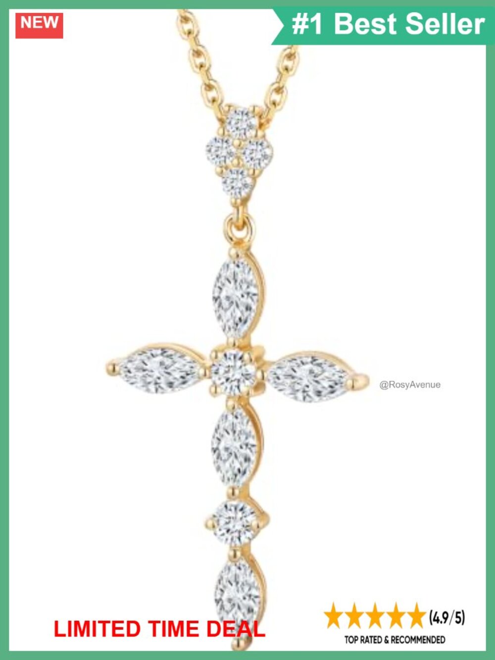 925 Sterling Silver Cross Pendant Necklace 5A Cubic Zirconia 20" Women Gift